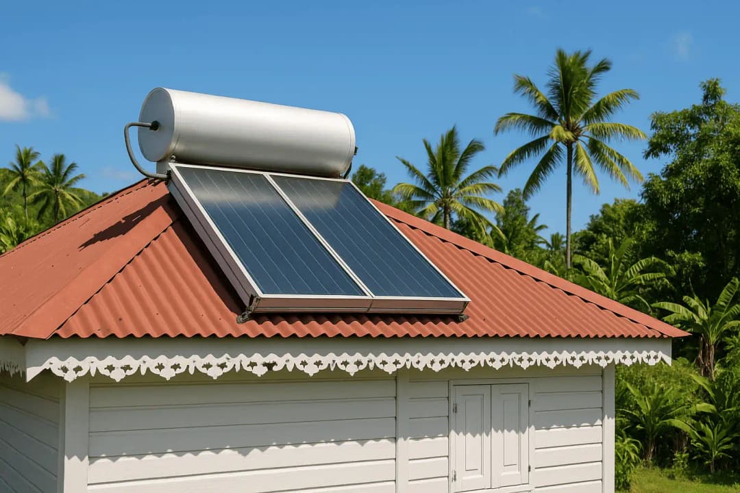 Chauffe-eau solaire installer sur une maison typique réunionnaise
